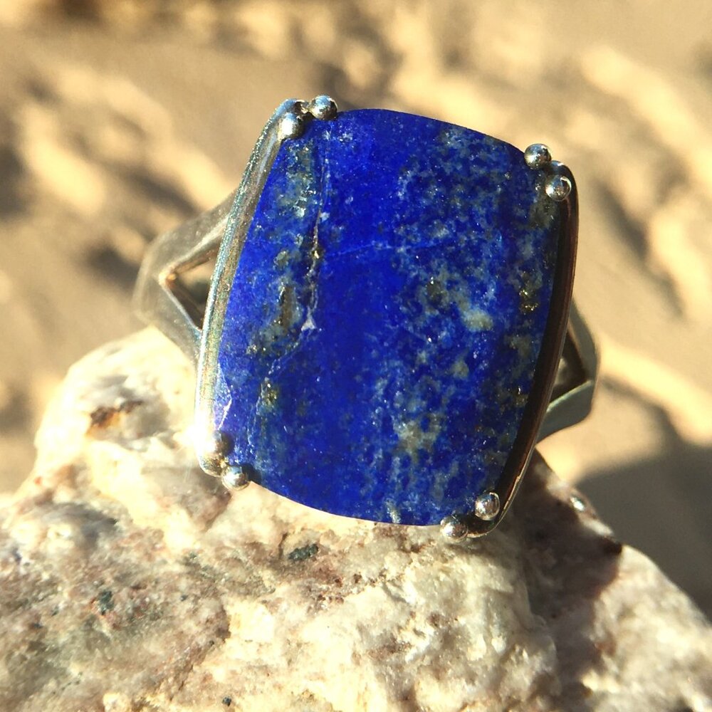 Genuine Lapis Lazuli .925 Sterling Silver Ring Natural Gemstone - Picture 13 of 16